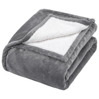 Grey Heatwave self heating blanket folded to show the white sherpa fleece reverse