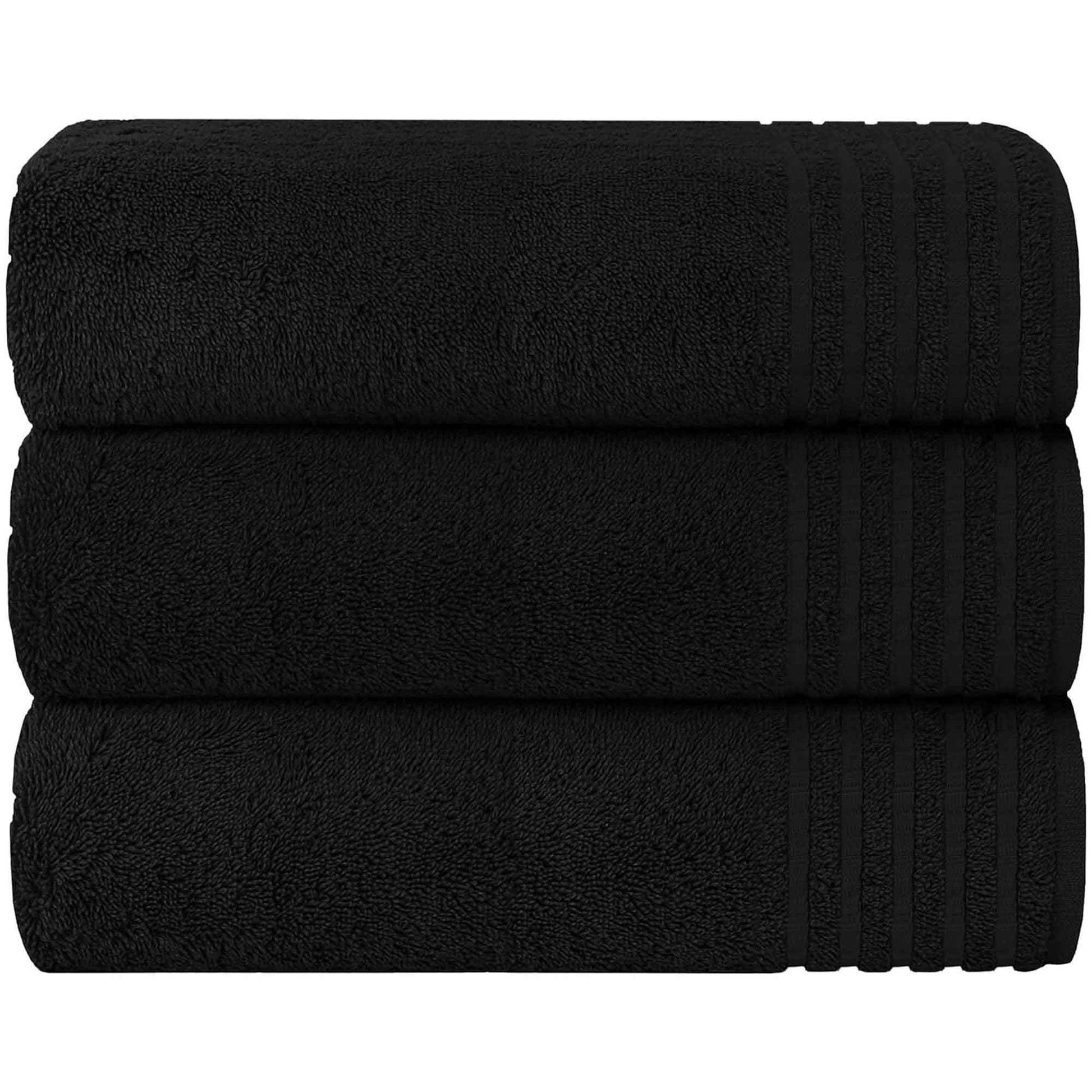 3 Pack Monaco Large Bath Sheets 100% Cotton 500GSM Highly Absorbent Towels Set for Home Gym Beach by OLIVIA ROCCO Black Towels