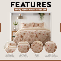 OLIVIA ROCCO Ginger Bread & Candy Canes Teddy Fleece Reversible Duvet Set with Pillowcases