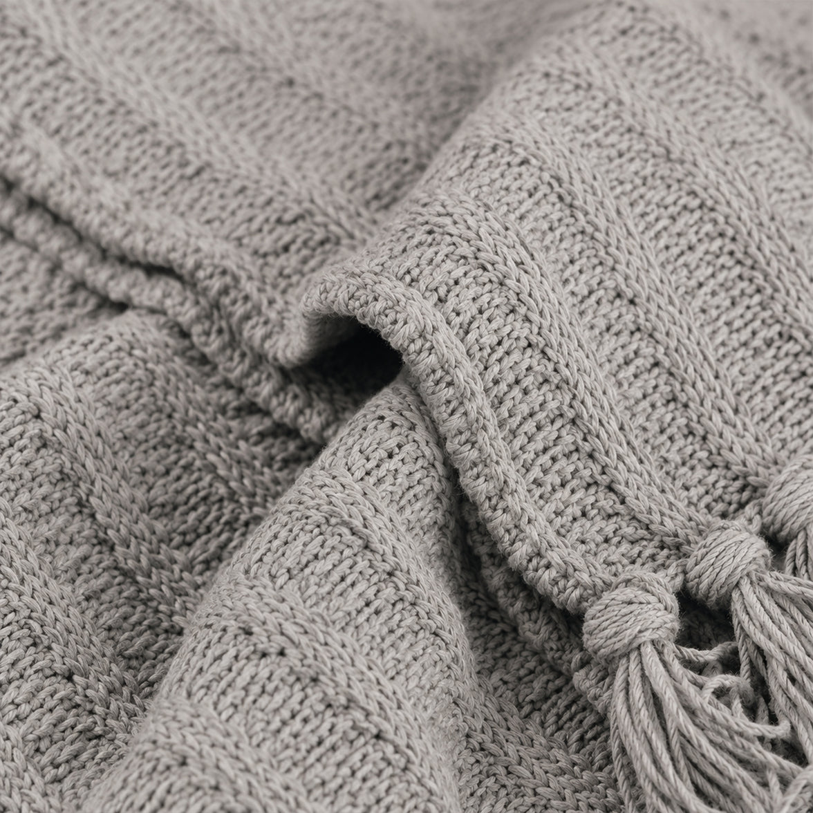 OLIVIA ROCCO Cable Knit Cotton Throw Tassel Fringe 120 x 150 cm