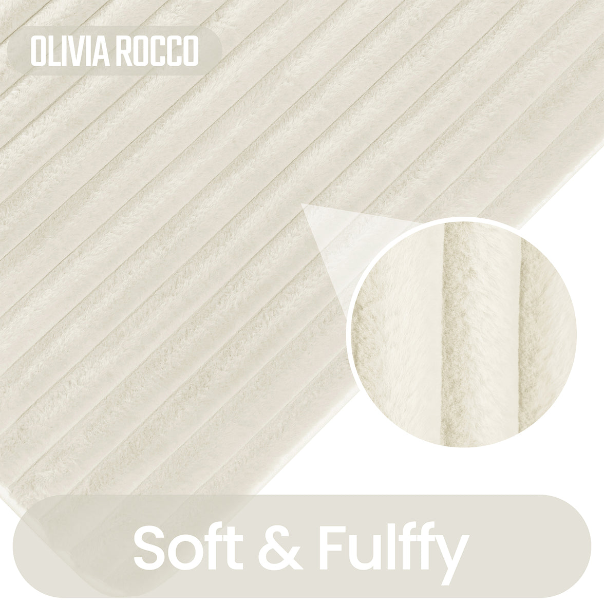 OLIVIA ROCCO 2-piece ribbed cream bath mat set with non-slip, super absorbent, and extra soft textures for bathroom comfort.