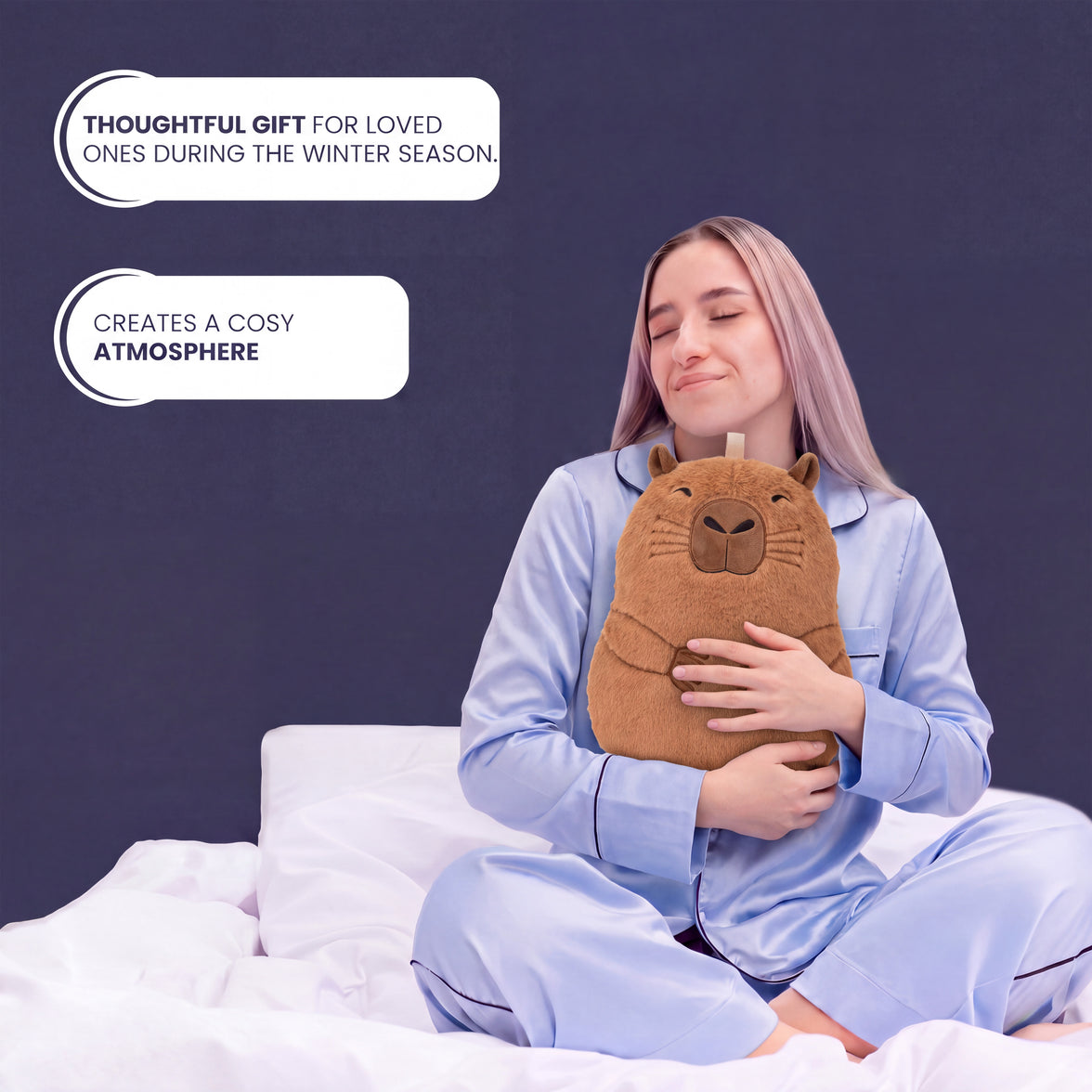 OLIVIA ROCCO Capybara hot water bottle with fluffy cover, 1L capacity, soft and cozy winter essential.