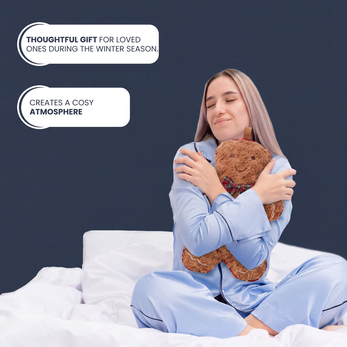 OLIVIA ROCCO gingerbread man hot water bottle with fluffy cover, 1L capacity, soft and cozy winter essential.
