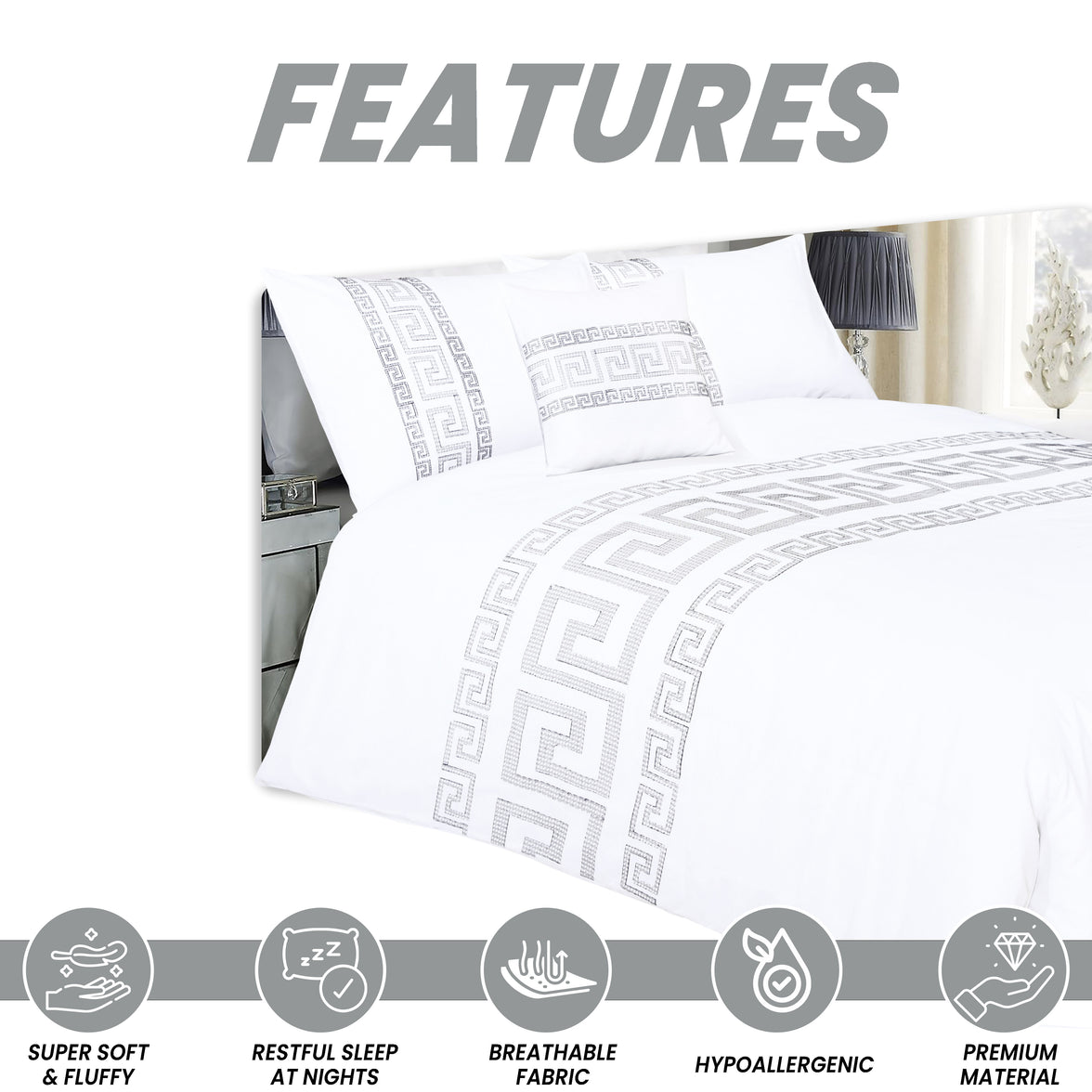 OLIVIA ROCCO Ravenna Greek Key Embroidered Duvet Cover Set Cotton Rich with Pillowcases