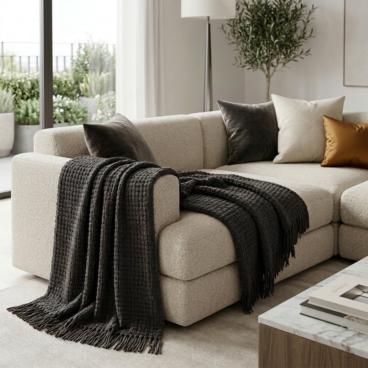 OLIVIA ROCCO Box Stitch Chenille Throw Soft Microfibre 130 x 170 cm