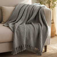 OLIVIA ROCCO Cable Knit Cotton Throw Tassel Fringe 120 x 150 cm