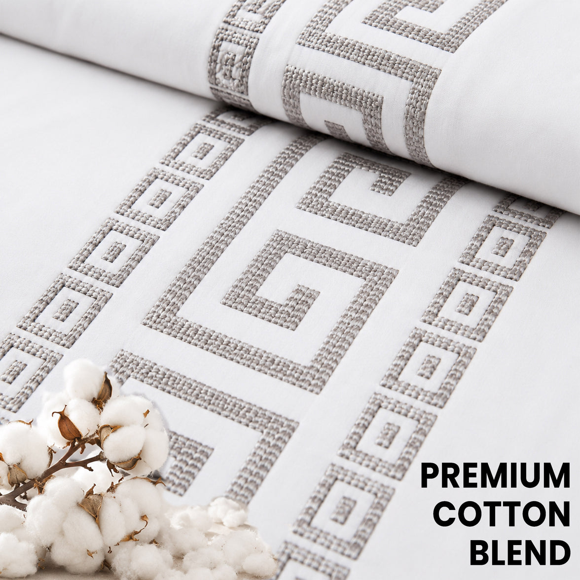 OLIVIA ROCCO Ravenna Greek Key Embroidered Duvet Cover Set Cotton Rich with Pillowcases