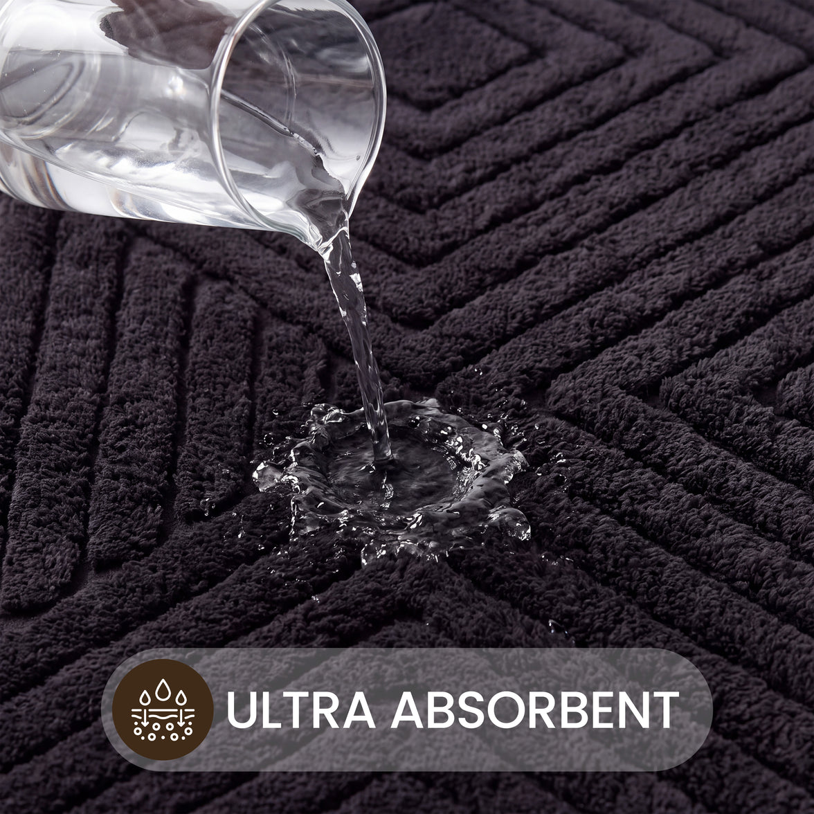 OLIVIA ROCCO diamond memory foam bathroom bath mat set with non-slip backing, two-piece design, soft and plush for comfort.