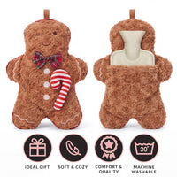 OLIVIA ROCCO gingerbread man hot water bottle with fluffy cover, 1L, cozy winter essential, soft and easy-care for warmth.