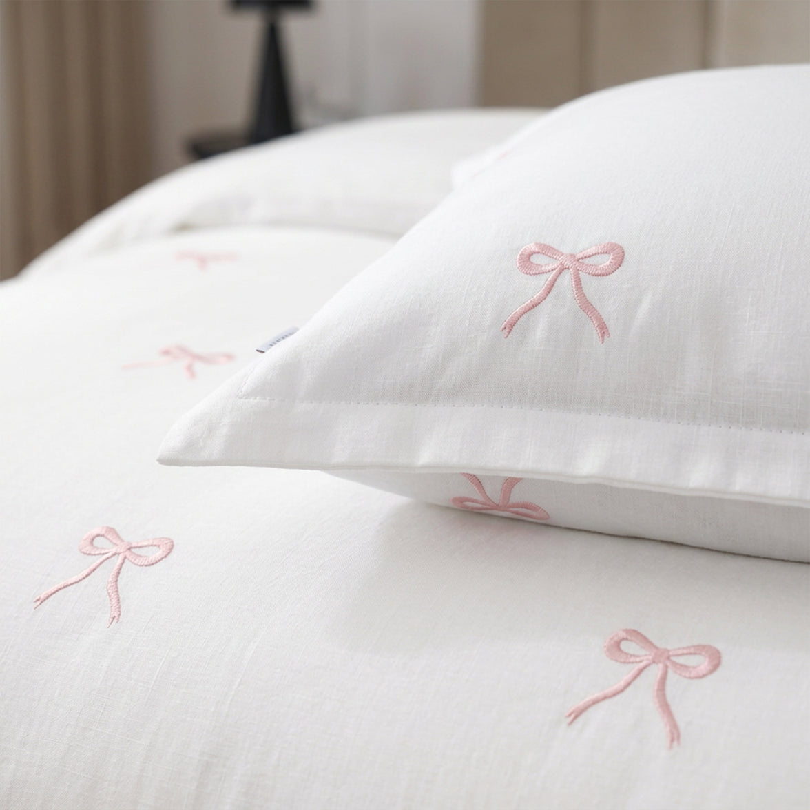 OLIVIA ROCCO Bows Embroidered Duvet Cover Set Cotton Rich With Pillowcases Easy Care