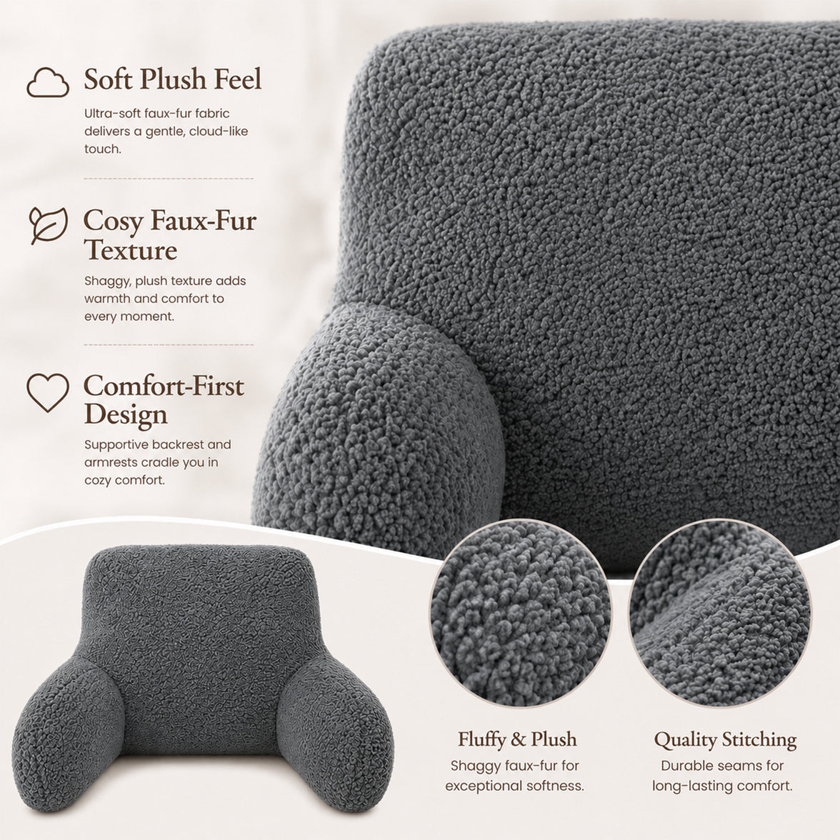OLIVIA ROCCO Teddy Bedrest Reading Pillow with Arms Back Support