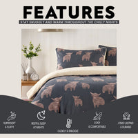 OLIVIA ROCCO Highland Cow Teddy Fleece Reversible Duvet Set with Pillowcases