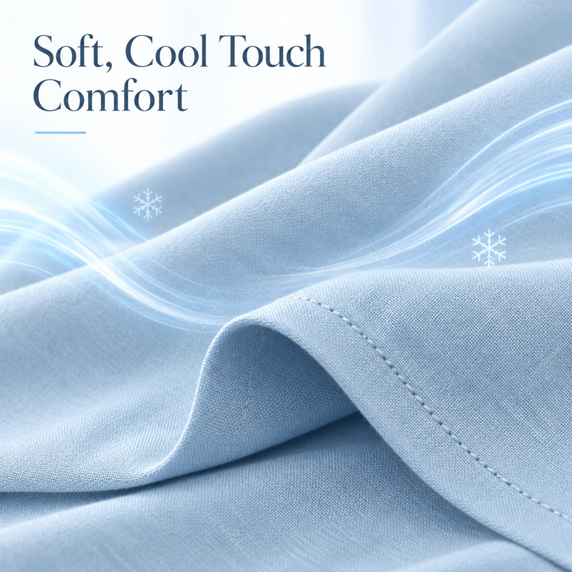Soft pale blue cool-touch pillowcase fabric in close-up