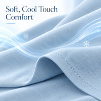 Soft pale blue cool-touch pillowcase fabric in close-up