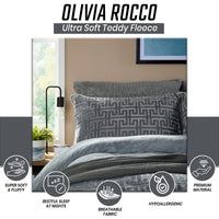 OLIVIA ROCCO Milano Teddy Fleece duvet cover set with matching pillowcases, super soft, warm, and cozy bedding in neutral tones.