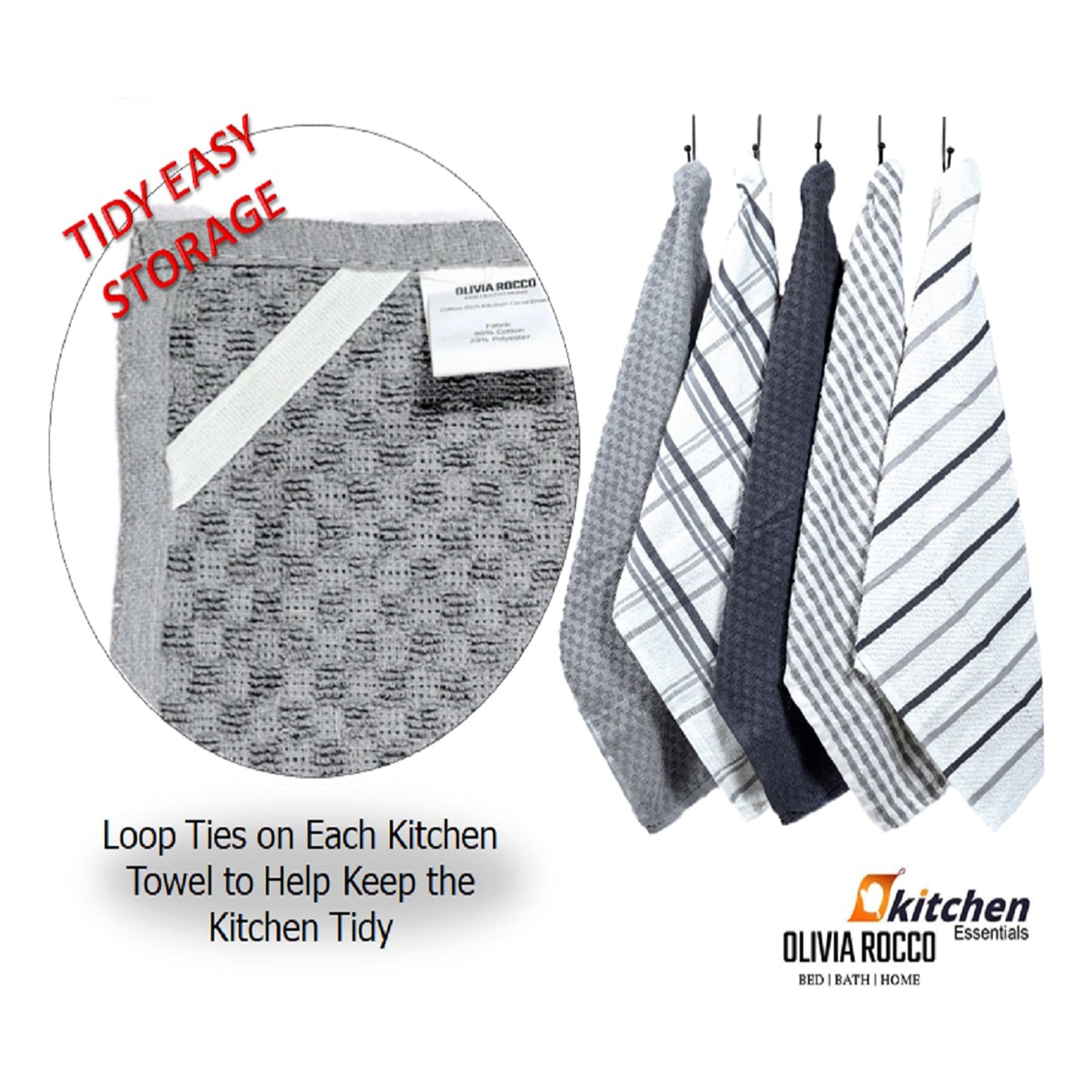 5 Pack Terry Kitchen Tea Towels Cotton Super Absorbent Quick Drying OLIVIA ROCCO Kitchen Tea Towels