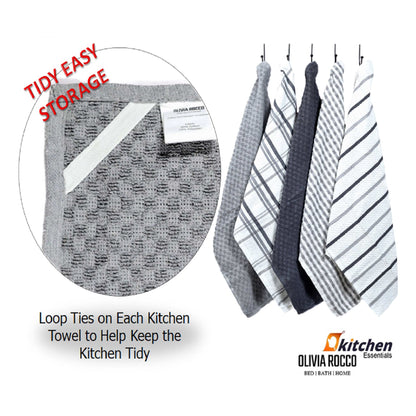 5 Pack Terry Kitchen Tea Towels Cotton Super Absorbent Quick Drying OLIVIA ROCCO Kitchen Tea Towels