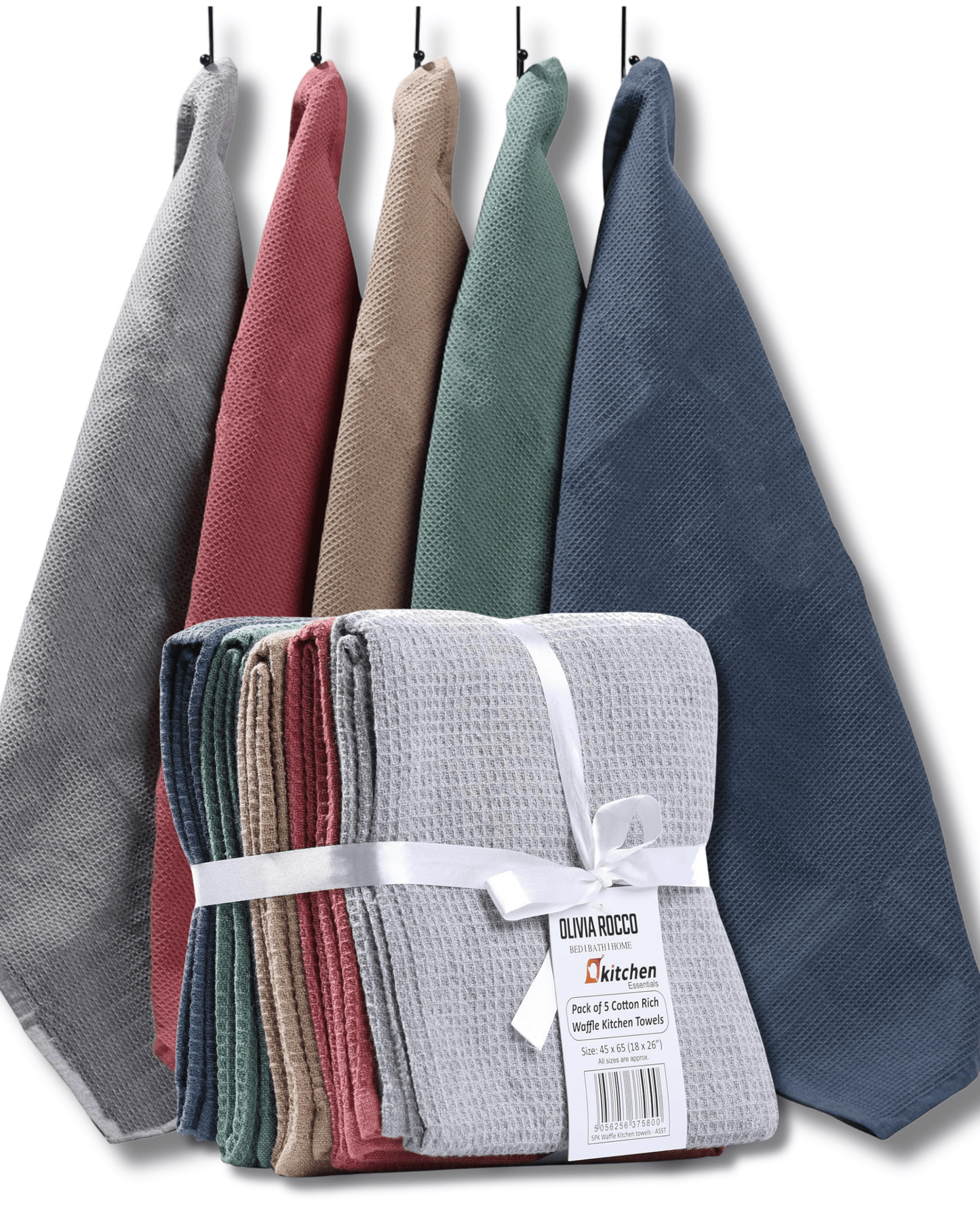 5 Pack Ultra Absorbent Waffle Kitchen Tea Towels High-Quality Soft Cotton Assorted Colours Durable for Home and Catering Use by OLIVIA ROCCO ASSORTED Tea Towel