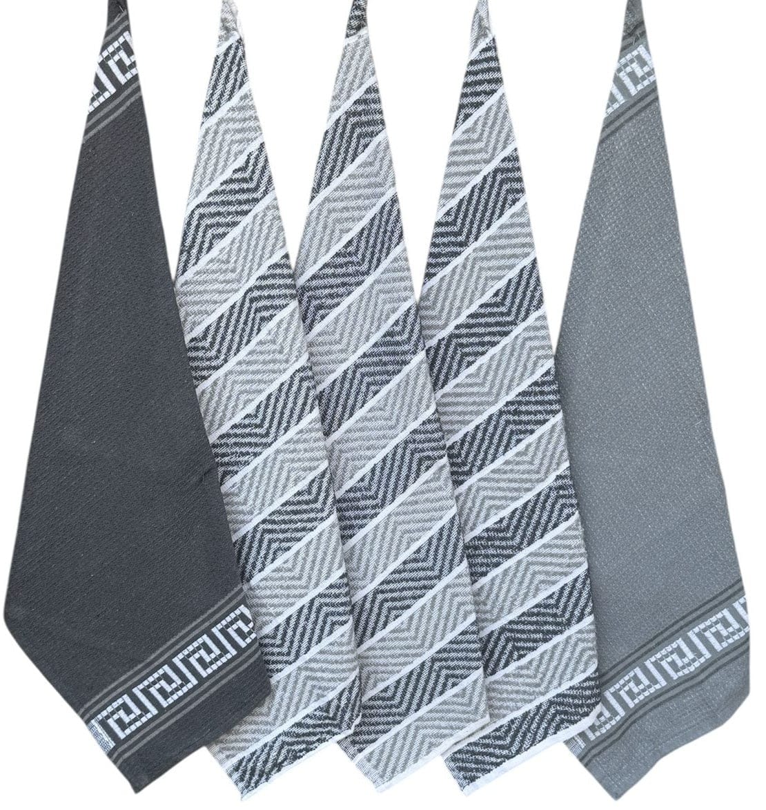 5 Pack Venice Tea Towels 100% Cotton Premium Super Absorbent Quick Drying Soft Kitchen Dish Cloth Set by Olivia Rocco Grey Tea Towel