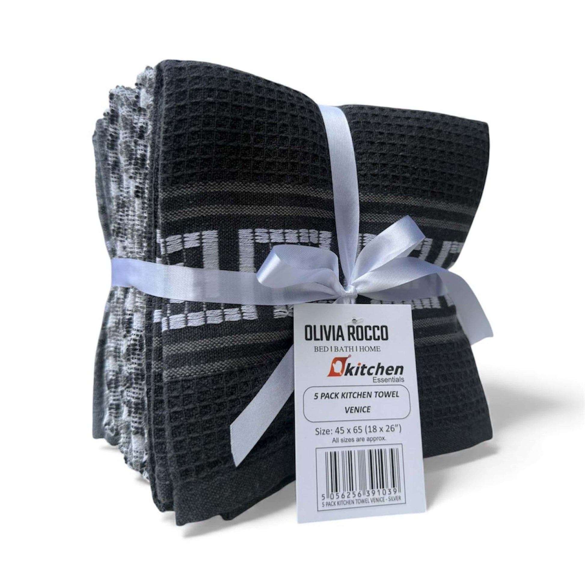 5 Pack Venice Tea Towels 100% Cotton Premium Super Absorbent Quick Drying Soft Kitchen Dish Cloth Set by Olivia Rocco Tea Towel