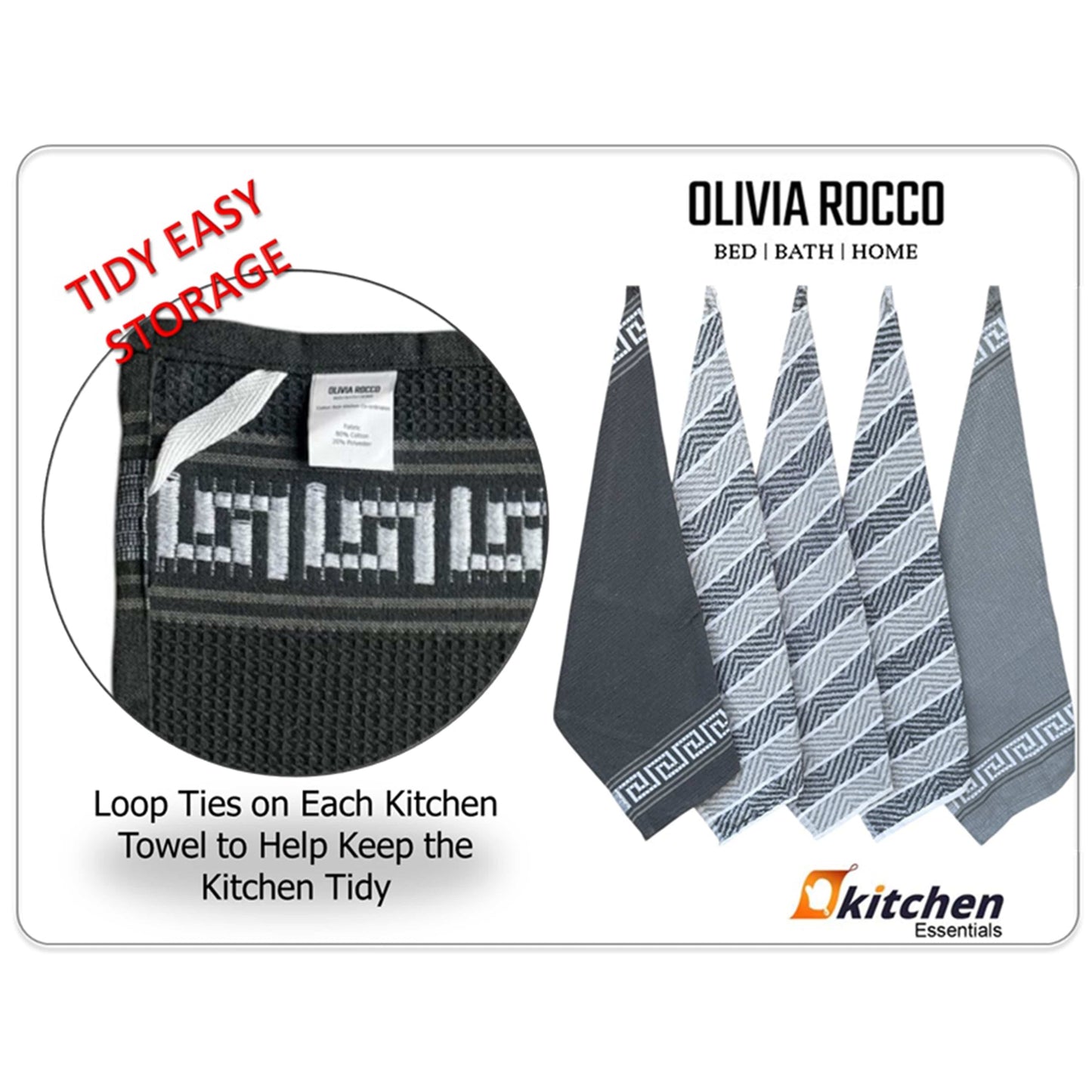 5 Pack Venice Tea Towels 100% Cotton Premium Super Absorbent Quick Drying Soft Kitchen Dish Cloth Set by Olivia Rocco Tea Towel