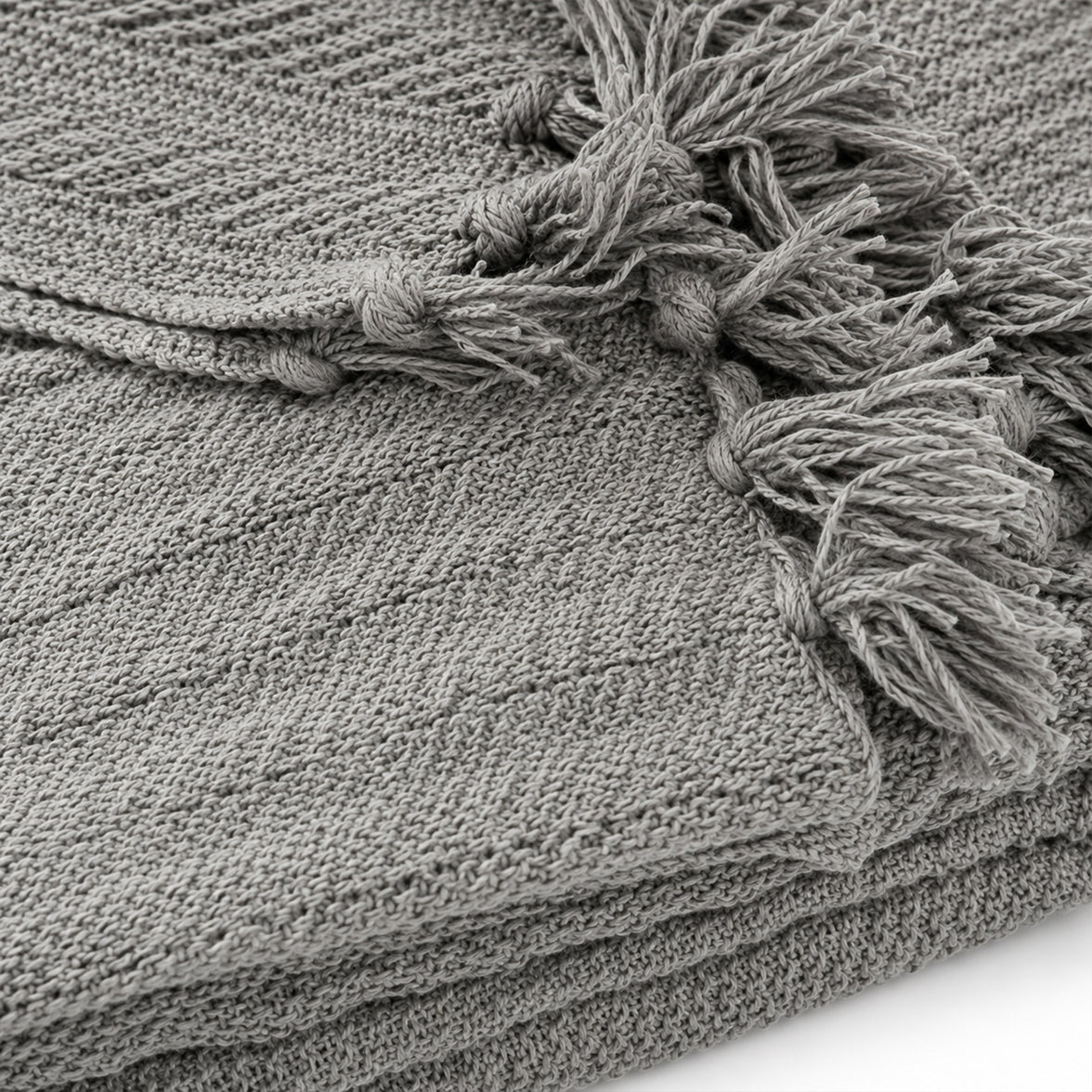 OLIVIA ROCCO Cable Knit Cotton Throw Tassel Fringe 120 x 150 cm