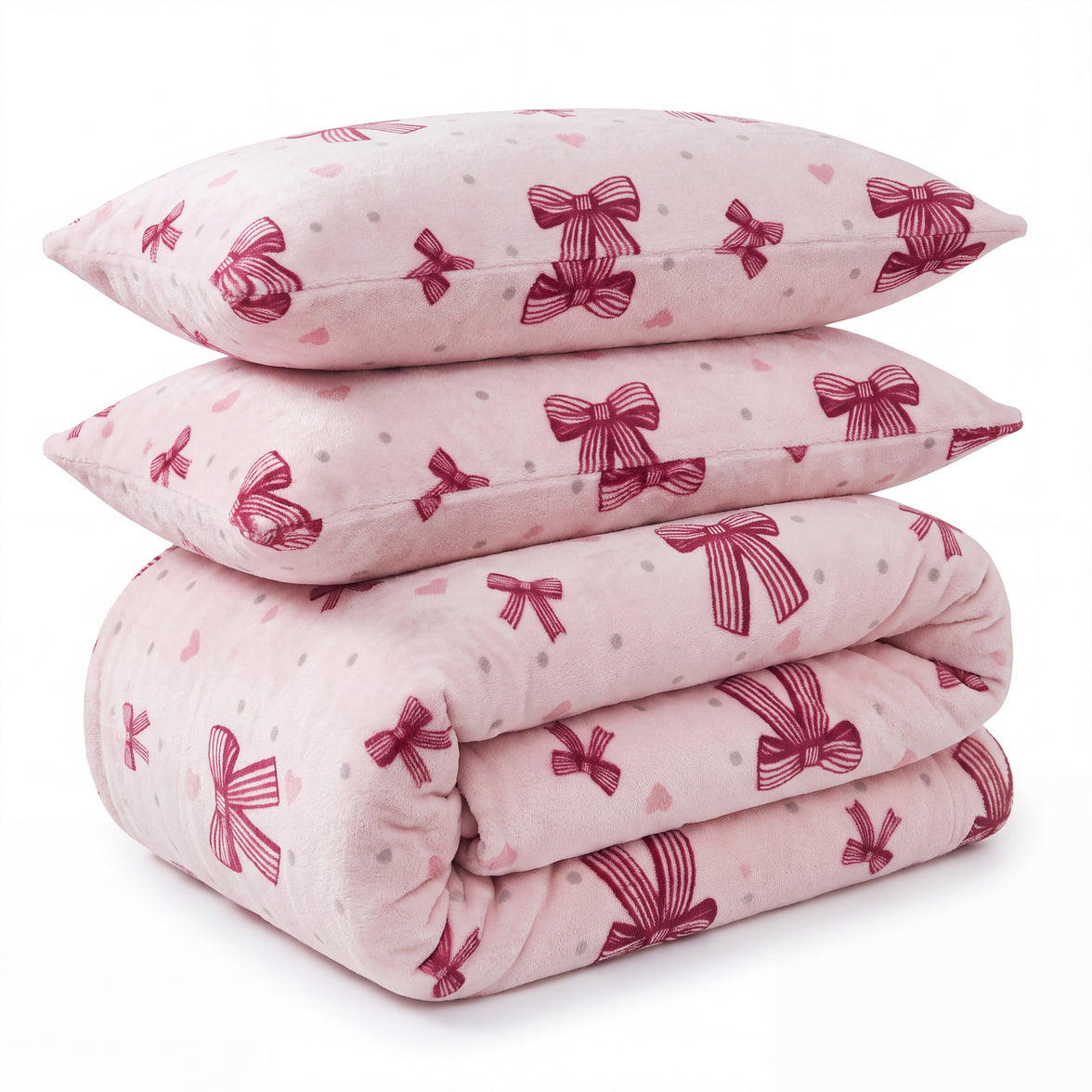 OLIVIA ROCCO Pink Bows Teddy Fleece Duvet Cover Set Soft Cosy Warm Bedding with Pillowcases Single Double King