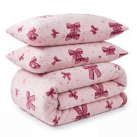 OLIVIA ROCCO Pink Bows Teddy Fleece Duvet Cover Set Soft Cosy Warm Bedding with Pillowcases Single Double King