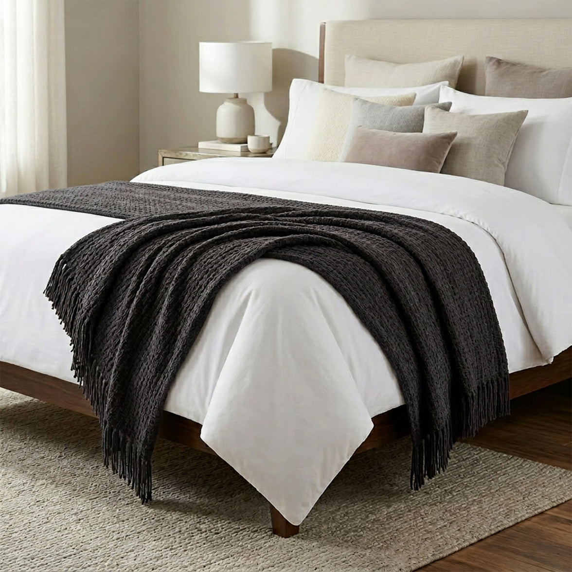 OLIVIA ROCCO Box Stitch Chenille Throw Soft Microfibre 130 x 170 cm