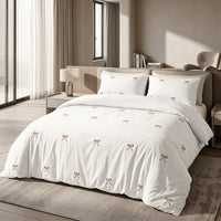 OLIVIA ROCCO Bows Embroidered Duvet Cover Set Cotton Rich With Pillowcases Easy Care