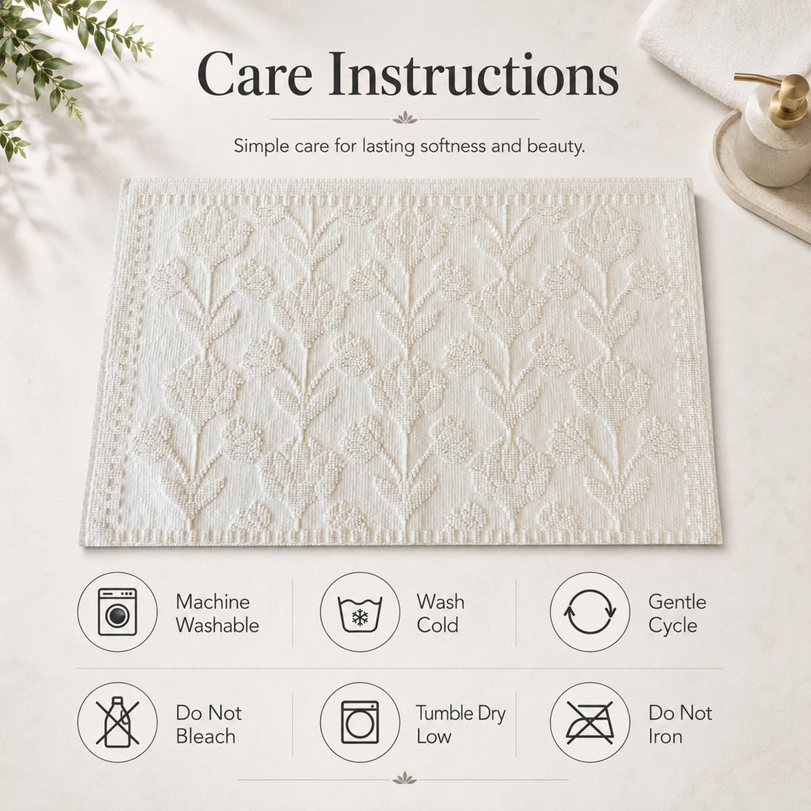 OLIVIA ROCCO Floral Cotton Bath Mat Non-Slip Super Absorbent 50 x 80 cm