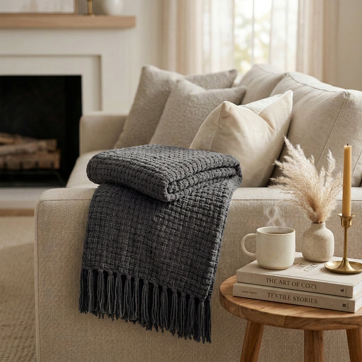 OLIVIA ROCCO Box Stitch Chenille Throw Soft Microfibre 130 x 170 cm