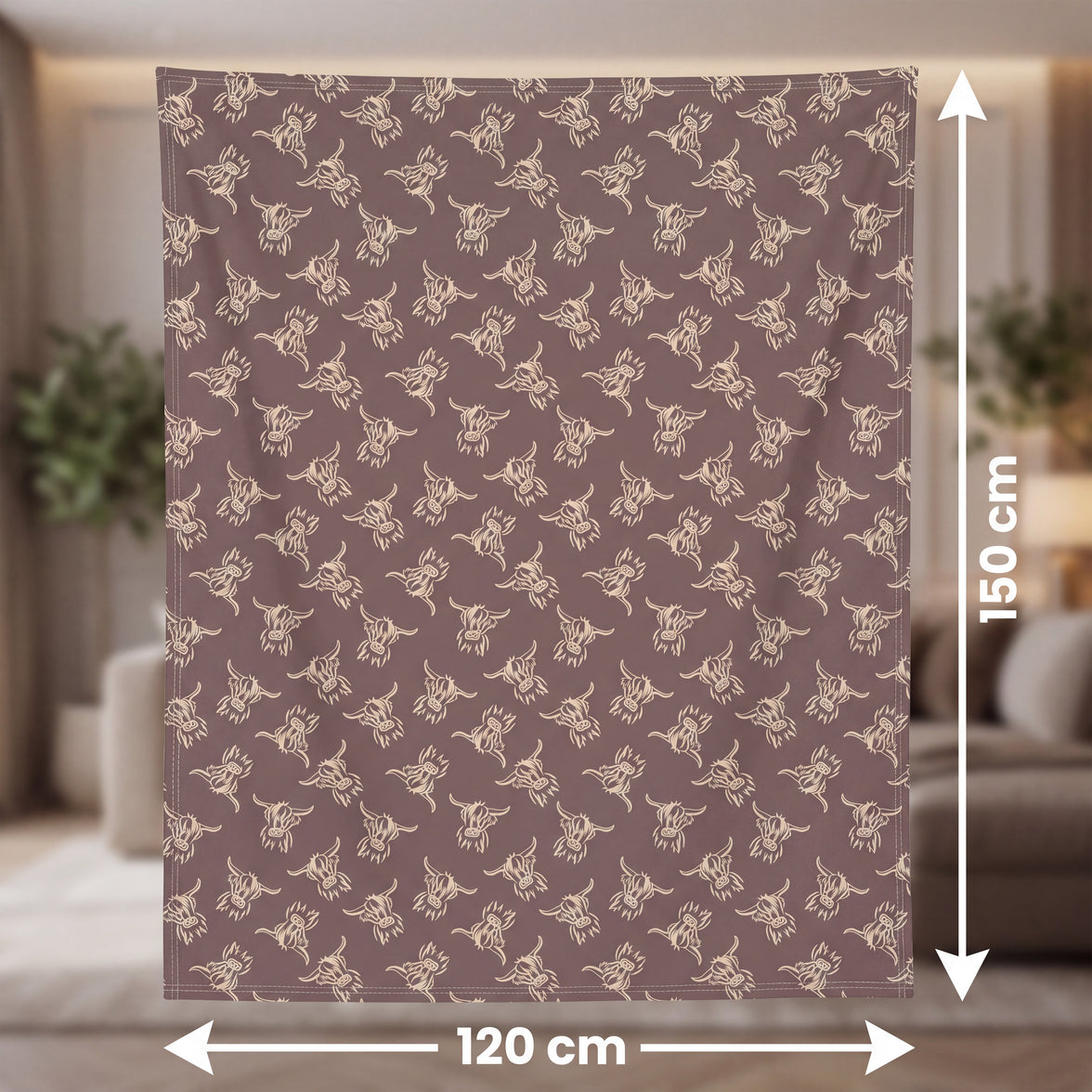 Elf Lane Fleece Throw Blanket Soft Cosy Highland Cow Christmas Gingerbread Design Blanket for Sofa & Bed Warm 120 x 150 cm