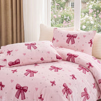OLIVIA ROCCO Pink Bows Teddy Fleece Duvet Cover Set Soft Cosy Warm Bedding with Pillowcases Single Double King