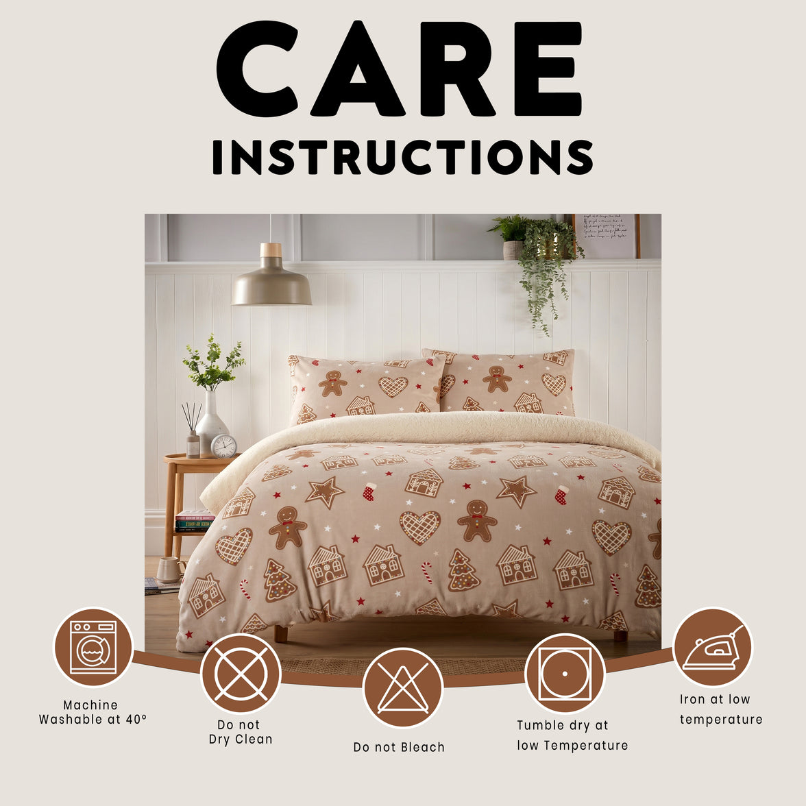 OLIVIA ROCCO Ginger Bread & Candy Canes Teddy Fleece Reversible Duvet Set with Pillowcases
