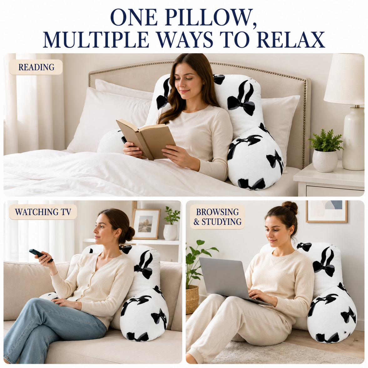OLIVIA ROCCO Bows Bedrest Reading Pillow with Arms Back Support