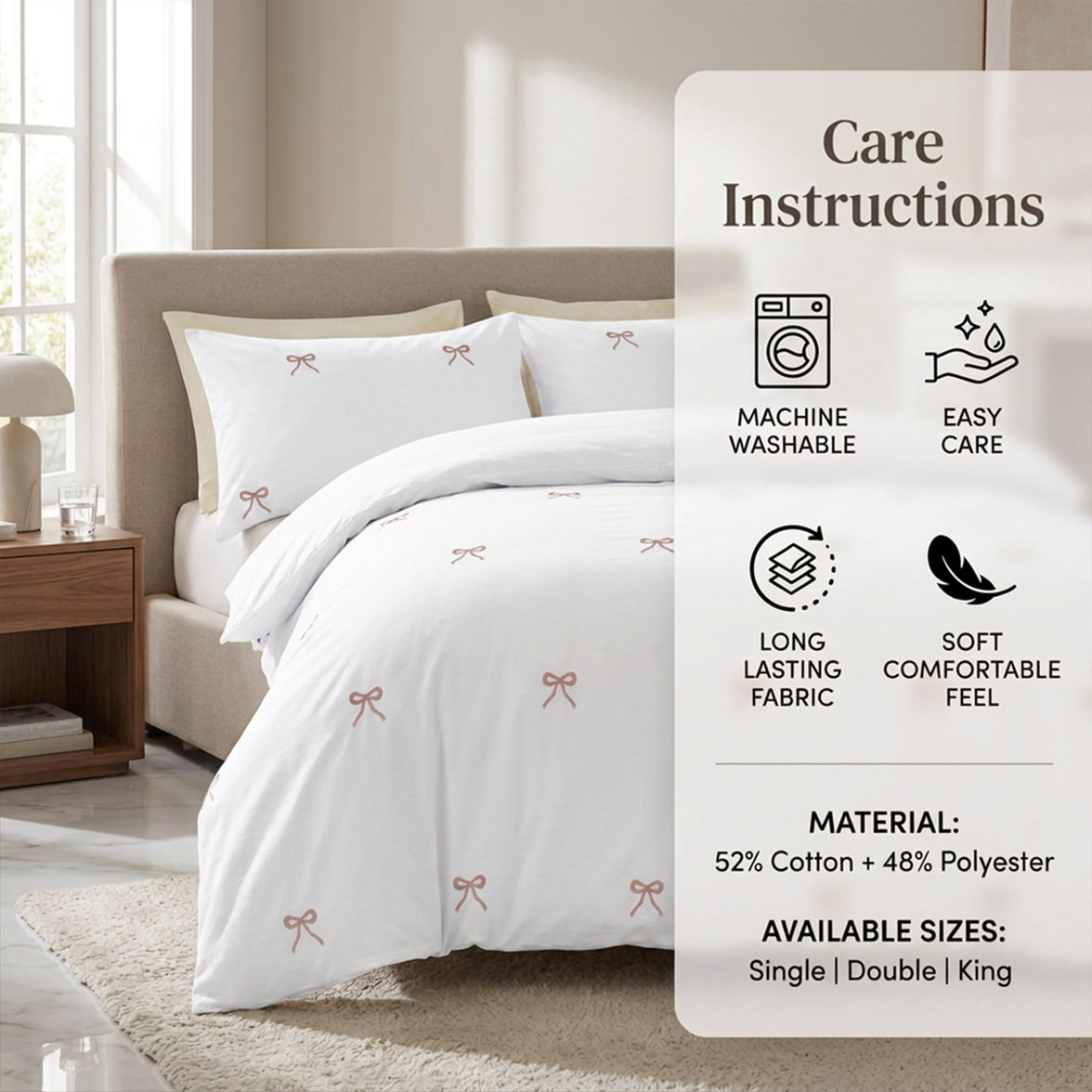 OLIVIA ROCCO Bows Embroidered Duvet Cover Set Cotton Rich With Pillowcases Easy Care