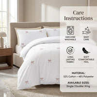 OLIVIA ROCCO Bows Embroidered Duvet Cover Set Cotton Rich With Pillowcases Easy Care