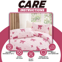 OLIVIA ROCCO Pink Bows Teddy Fleece Duvet Cover Set Soft Cosy Warm Bedding with Pillowcases Single Double King