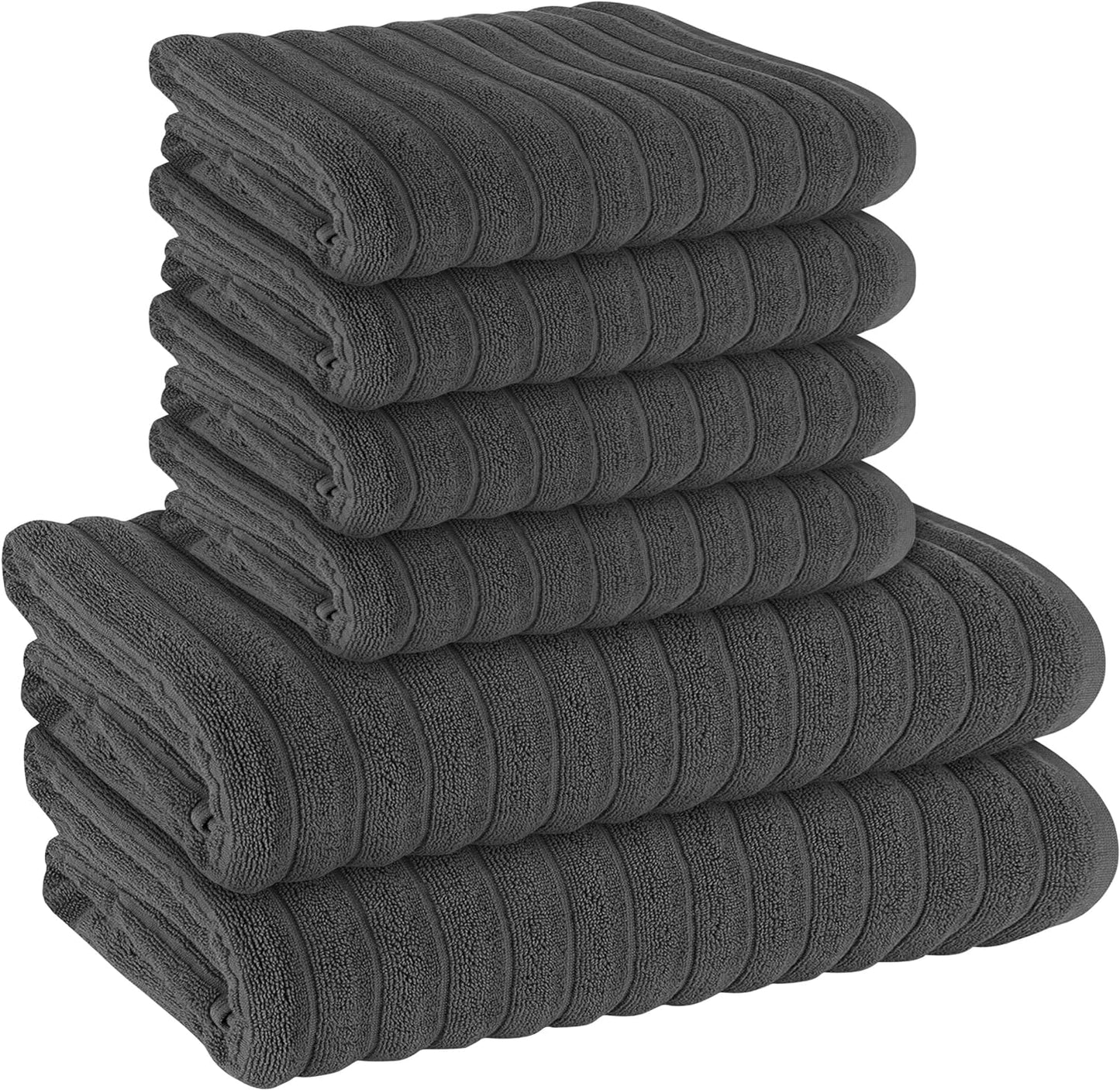 Luxurious Hydro Cotton Ribbed Towel Set by OLIVIA ROCCO Super Soft Lightweight Quick Dry Highly Absorbent Bath Sheets and Hand Towels Charcoal Bath Linens 2 Pack Jumbo Bath Sheets and 4 Hand Towels for Bathroom and Shower Durability and High Quality