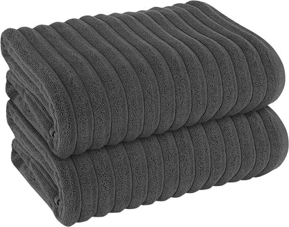 Luxurious Hydro Cotton Ribbed Towel Set by OLIVIA ROCCO Super Soft Lightweight Quick Dry Highly Absorbent Bath Sheets and Hand Towels Charcoal Bath Linens 2 Pack Jumbo Bath Sheets and 4 Hand Towels for Bathroom and Shower Durability and High Quality