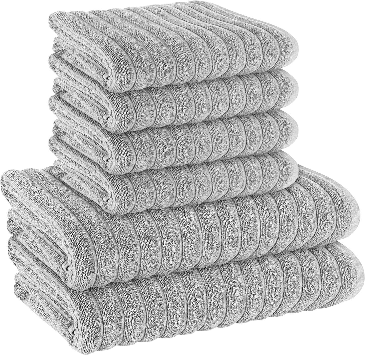 Luxurious Hydro Cotton Ribbed Towel Set by OLIVIA ROCCO Super Soft Lightweight Quick Dry Highly Absorbent Bath Sheets and Hand Towels Charcoal Bath Linens 2 Pack Jumbo Bath Sheets and 4 Hand Towels for Bathroom and Shower Durability and High Quality