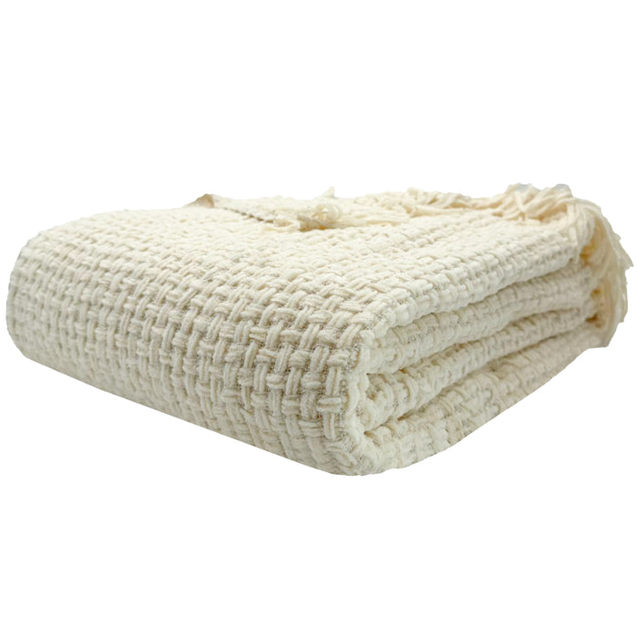 OLIVIA ROCCO Box Stitch Chenille Throw Soft Microfibre 130 x 170 cm