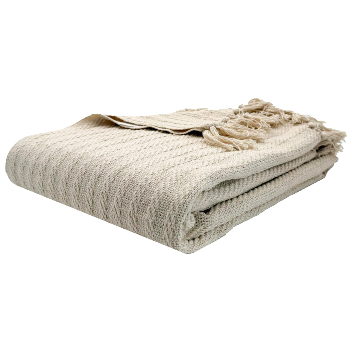OLIVIA ROCCO Cable Knit Cotton Throw Tassel Fringe 120 x 150 cm