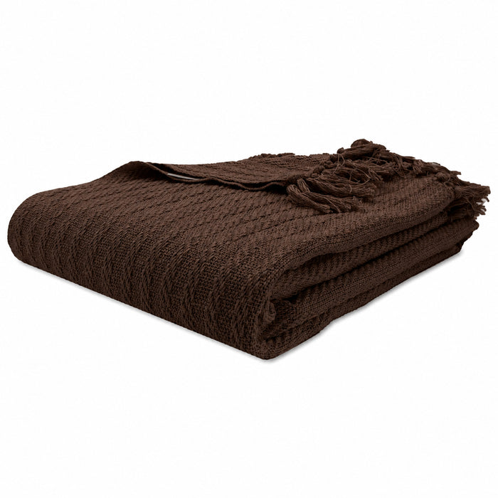 OLIVIA ROCCO Cable Knit Cotton Throw Tassel Fringe 120 x 150 cm