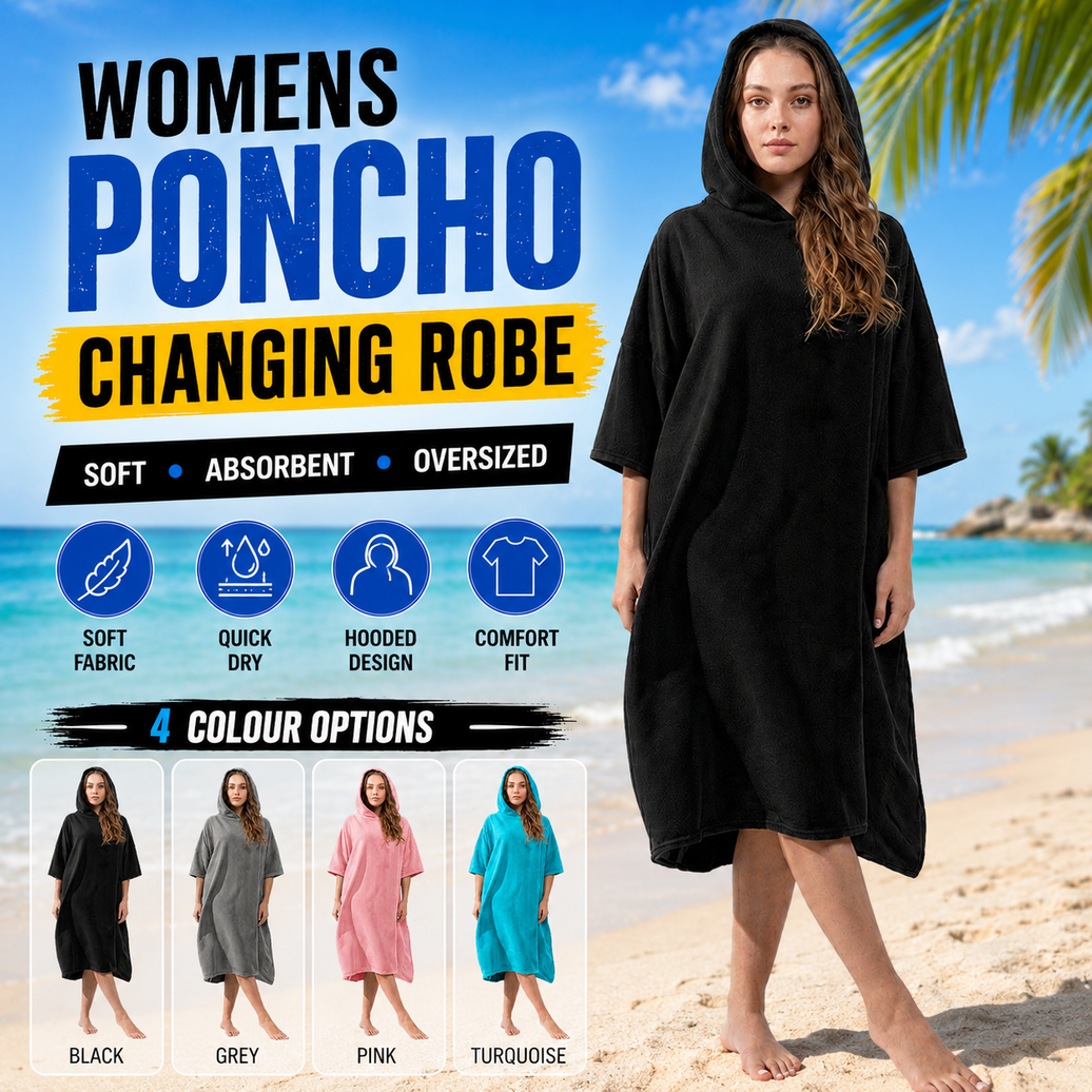 OLIVIA ROCCO Womens Poncho Changing Robe for Swim Surf Beach Gym Towels Hooded Large