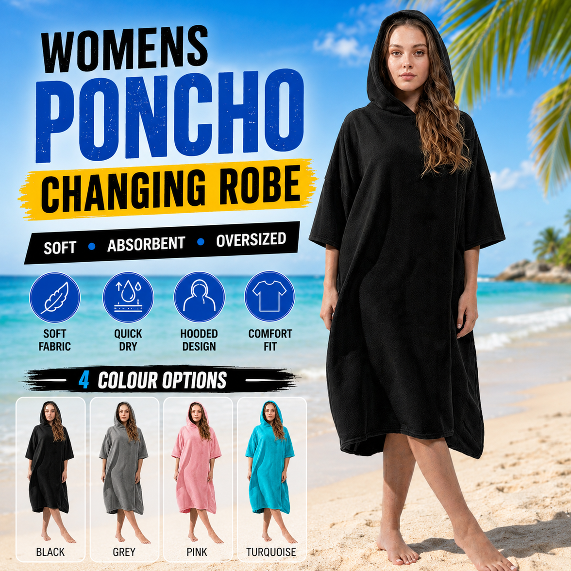 OLIVIA ROCCO Womens Poncho Changing Robe for Swim Surf Beach Gym Towels Hooded Large