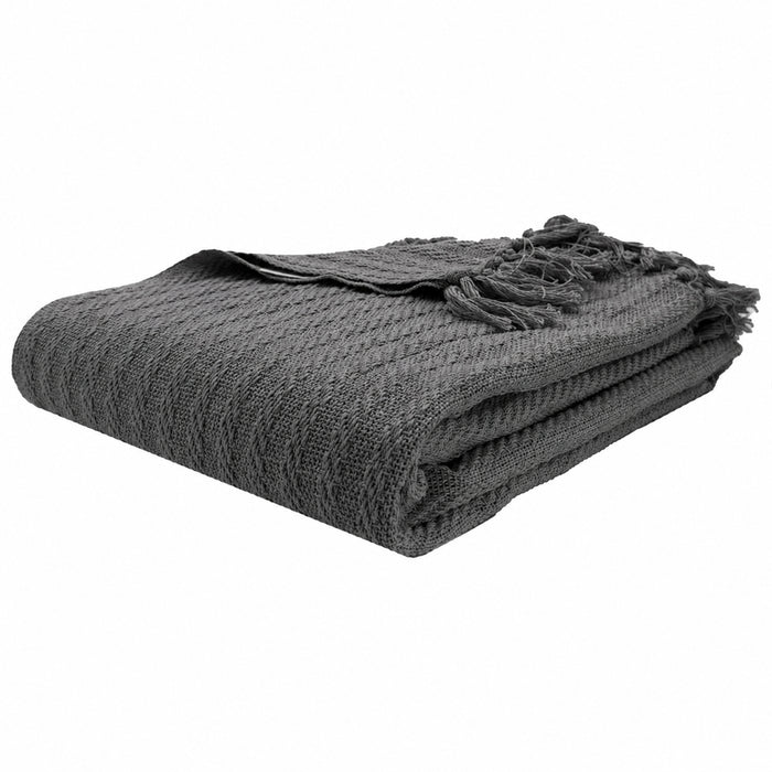 OLIVIA ROCCO Cable Knit Cotton Throw Tassel Fringe 120 x 150 cm