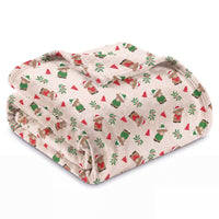 Elf Lane Fleece Throw Blanket Soft Cosy Highland Cow Christmas Gingerbread Design Blanket for Sofa & Bed Warm 120 x 150 cm