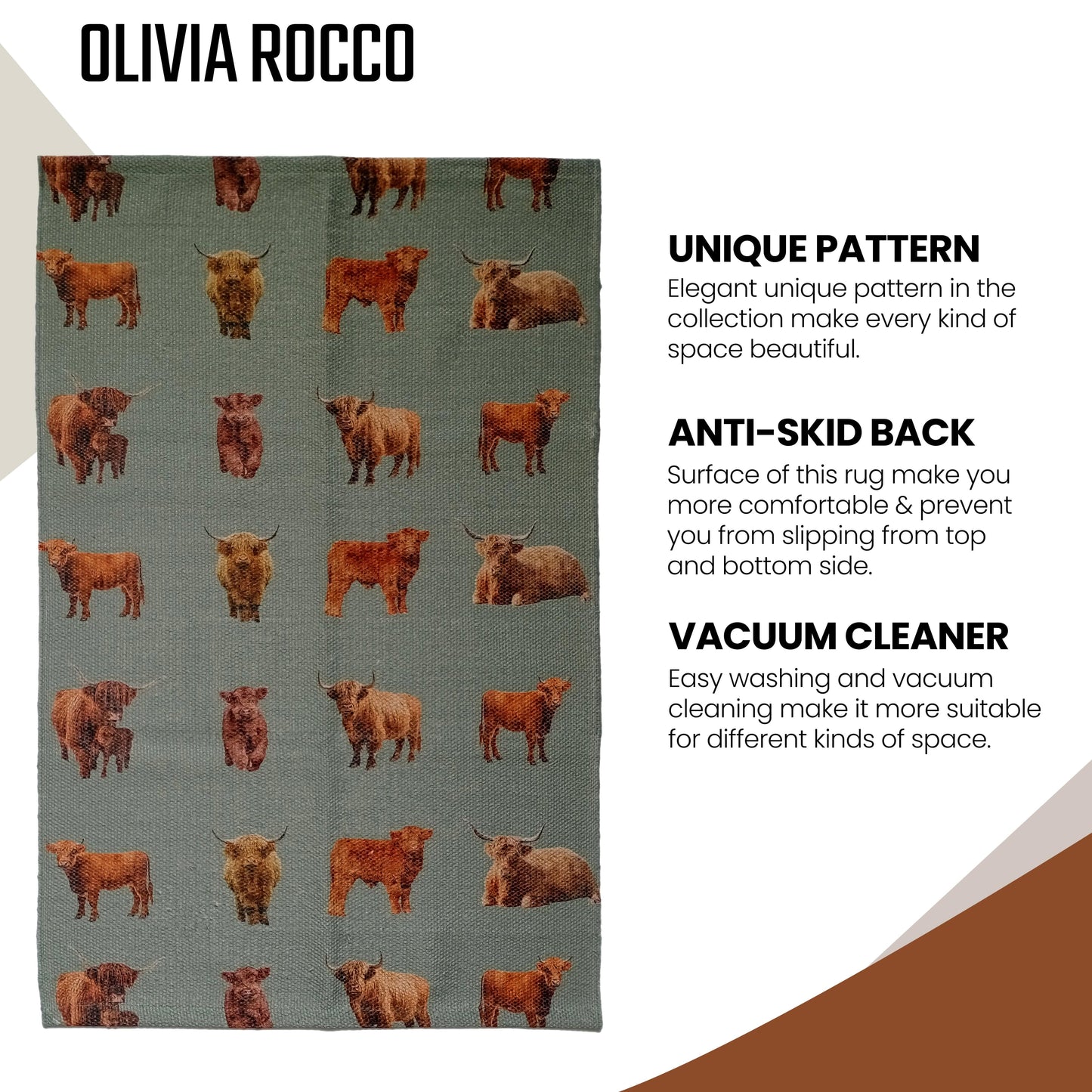 Animal Printed Rug Highland Cow Modern Non-Slip Soft Durable Floor Rug for Living Room Bedroom Hallway & Office by OLIVIA ROCCO 60 x 90 CM / HIGHLAND COW Rugs